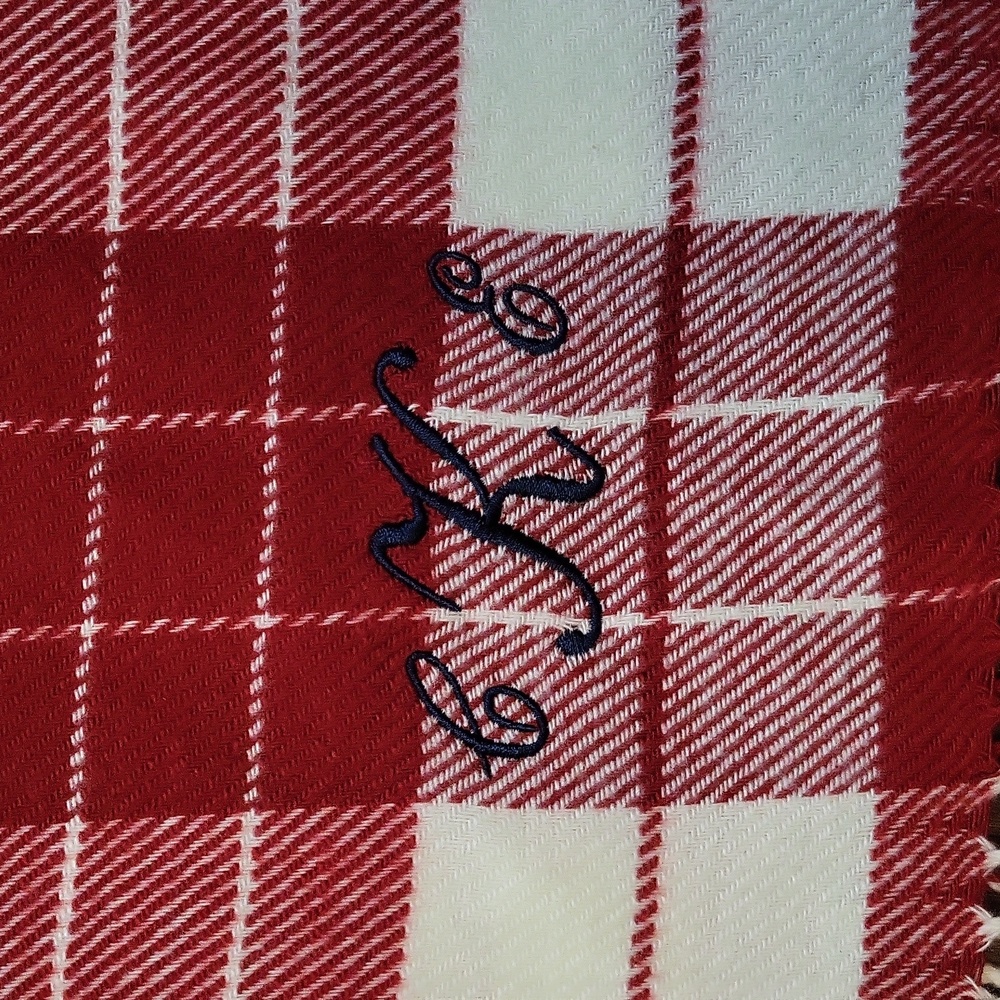 New Lands End Cashmere Momogrammed Plaid Scarf Initials C,K,E